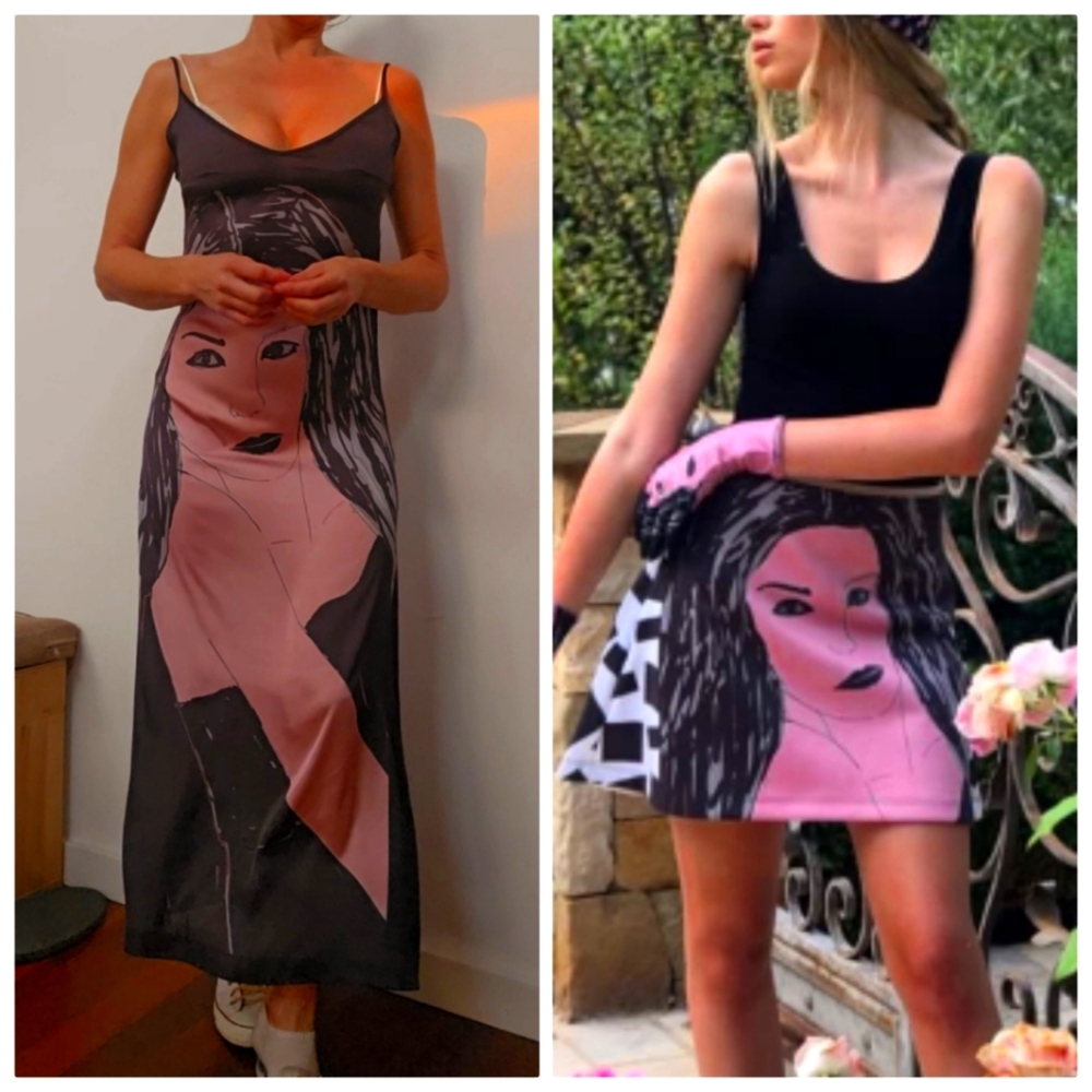 MASH city LA designer face graphic photo sample black dress xs/s